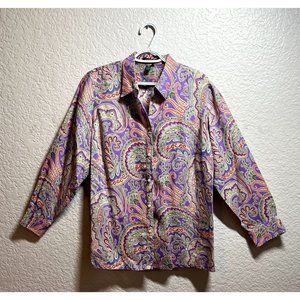 Lauren Ralph Lauren Womens Shirt 1XL Paisley Purple Red Long Sleeve Button Down